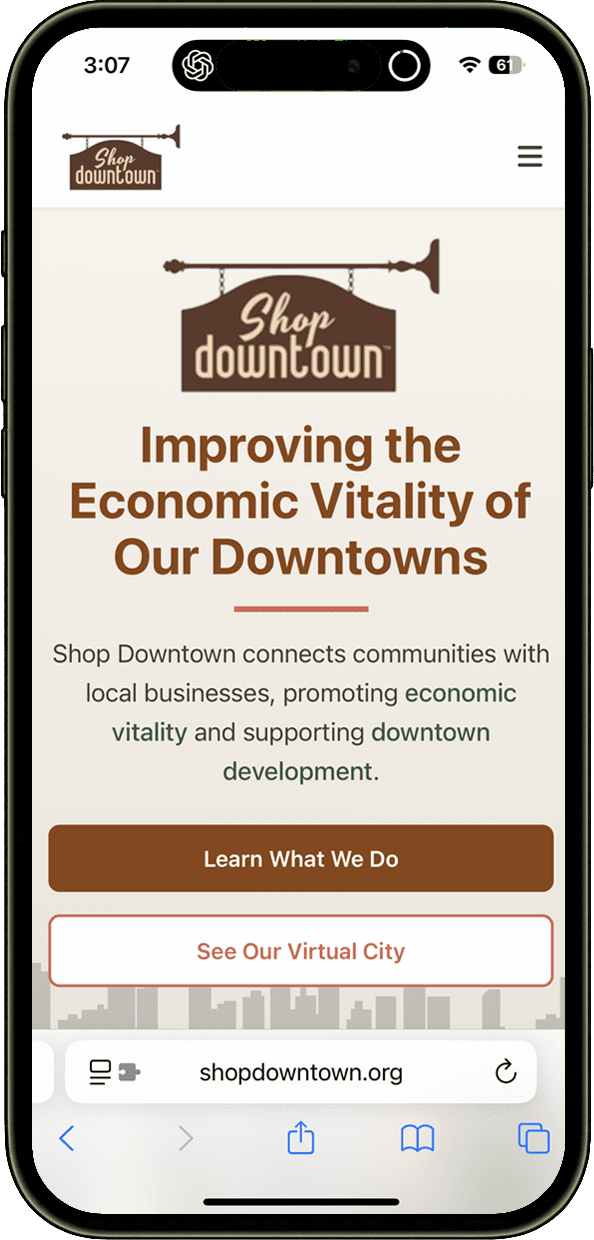 Shop Downtown Website Screenshot Screenshot of Shop Downtown website